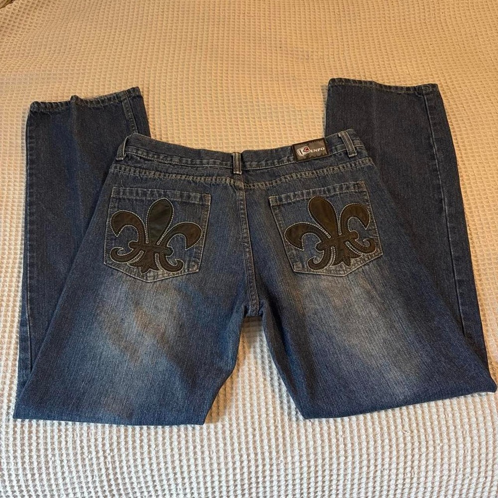 Vintage Kenpo Fleur De Lis Patch Baggy Jeans Y2K Cyber Grunge